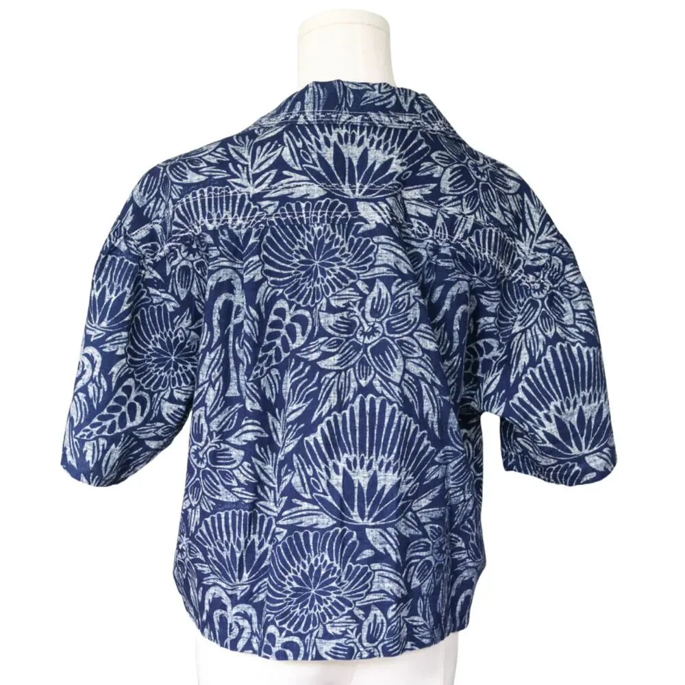 Scotch & Soda Printed Indigo Beach Shirt in a blue botanical XS